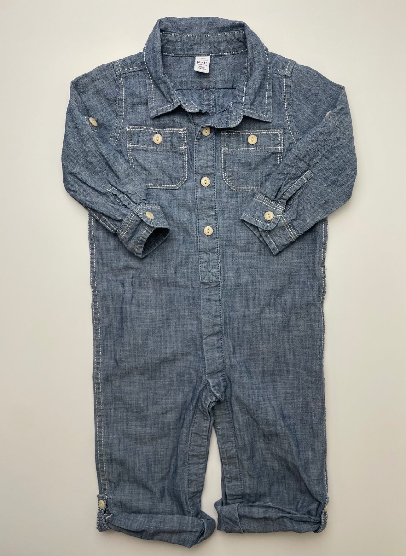 Baby Gap Onesie - Blue Chambray Button Up | size 18 - 24 Months