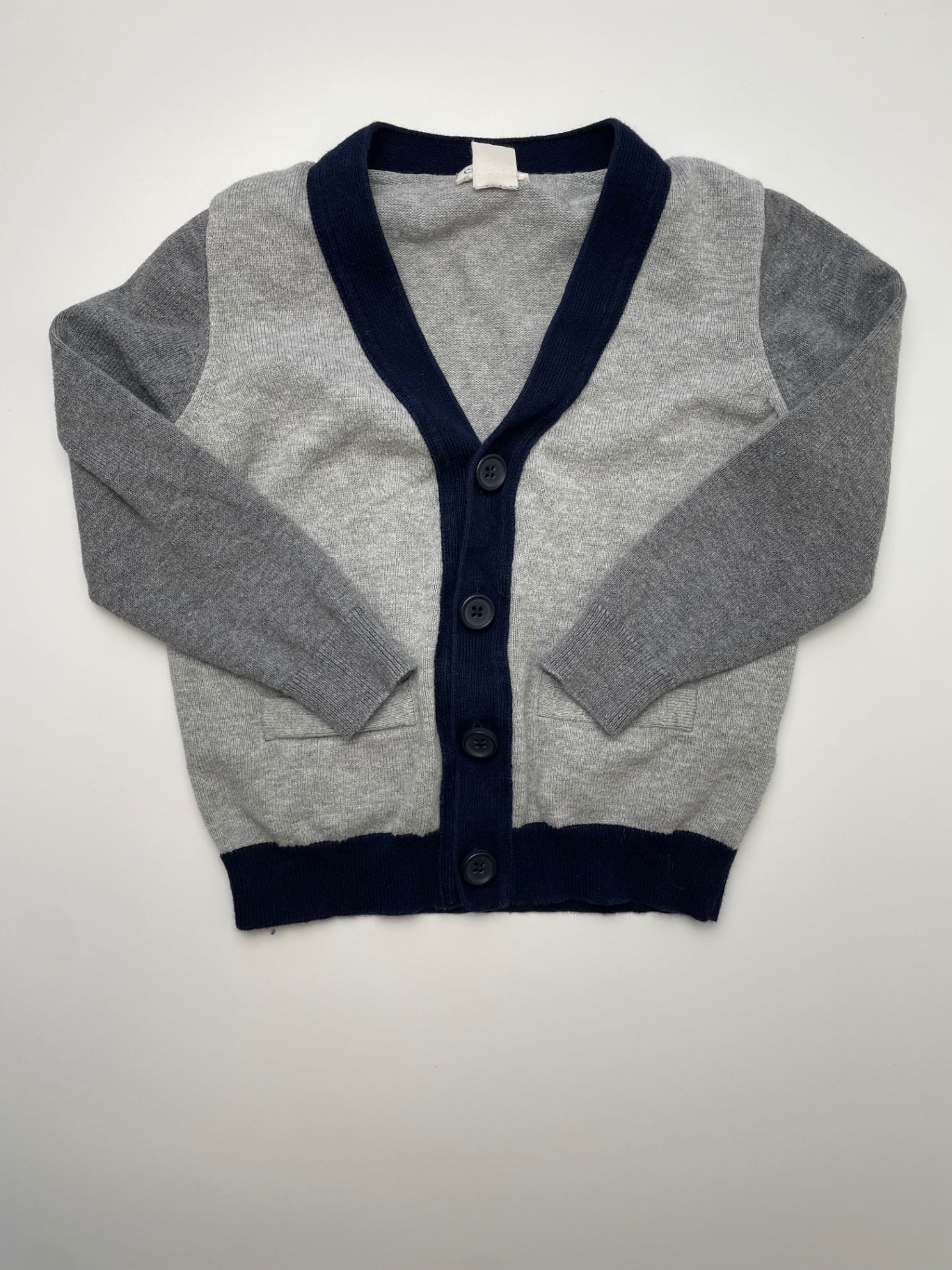 Crewcuts Sweater - Gray Cardigan w/ Navy Trim | size 3T