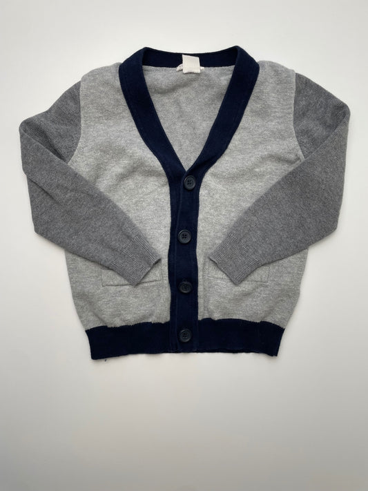 Crewcuts Sweater - Gray Cardigan w/ Navy Trim | size 3T