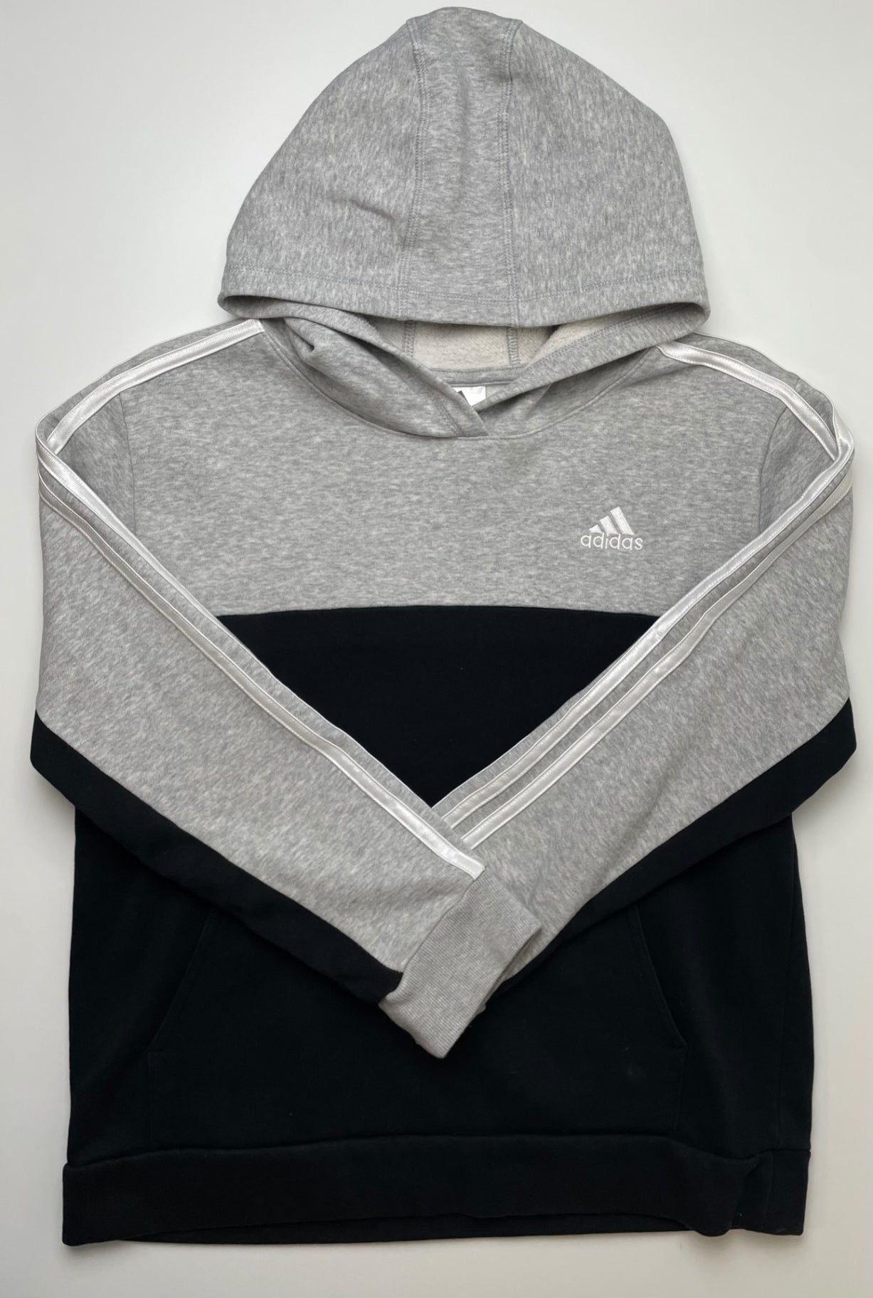 Adidas Sweatshirt - Gray Color Block Hoodie | size 14/16