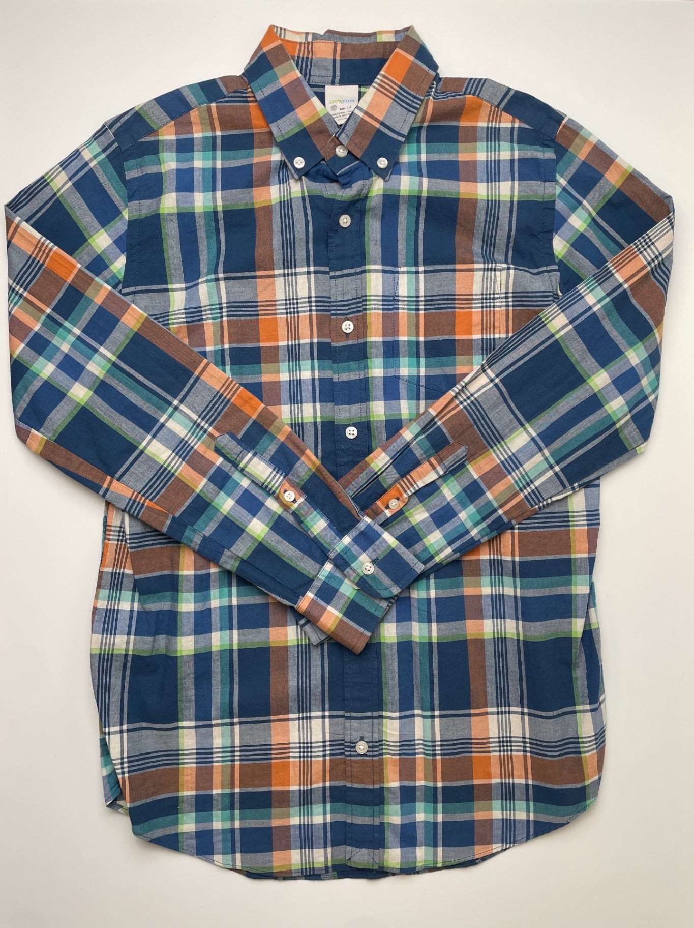 Crewcuts Shirt - Blue Plaid Button Down 100% Cotton | size 14