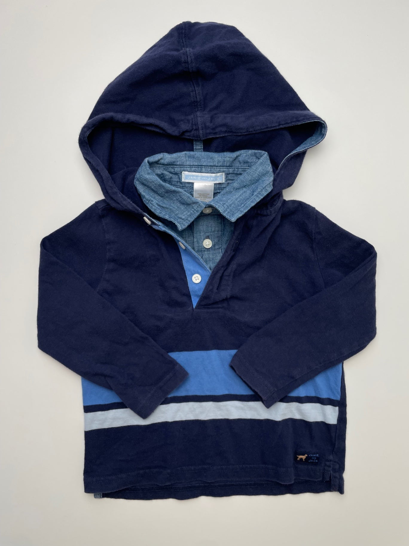 Janie and Jack Shirt - Navy Blue Layered Button Up w/ Hood | size 2T