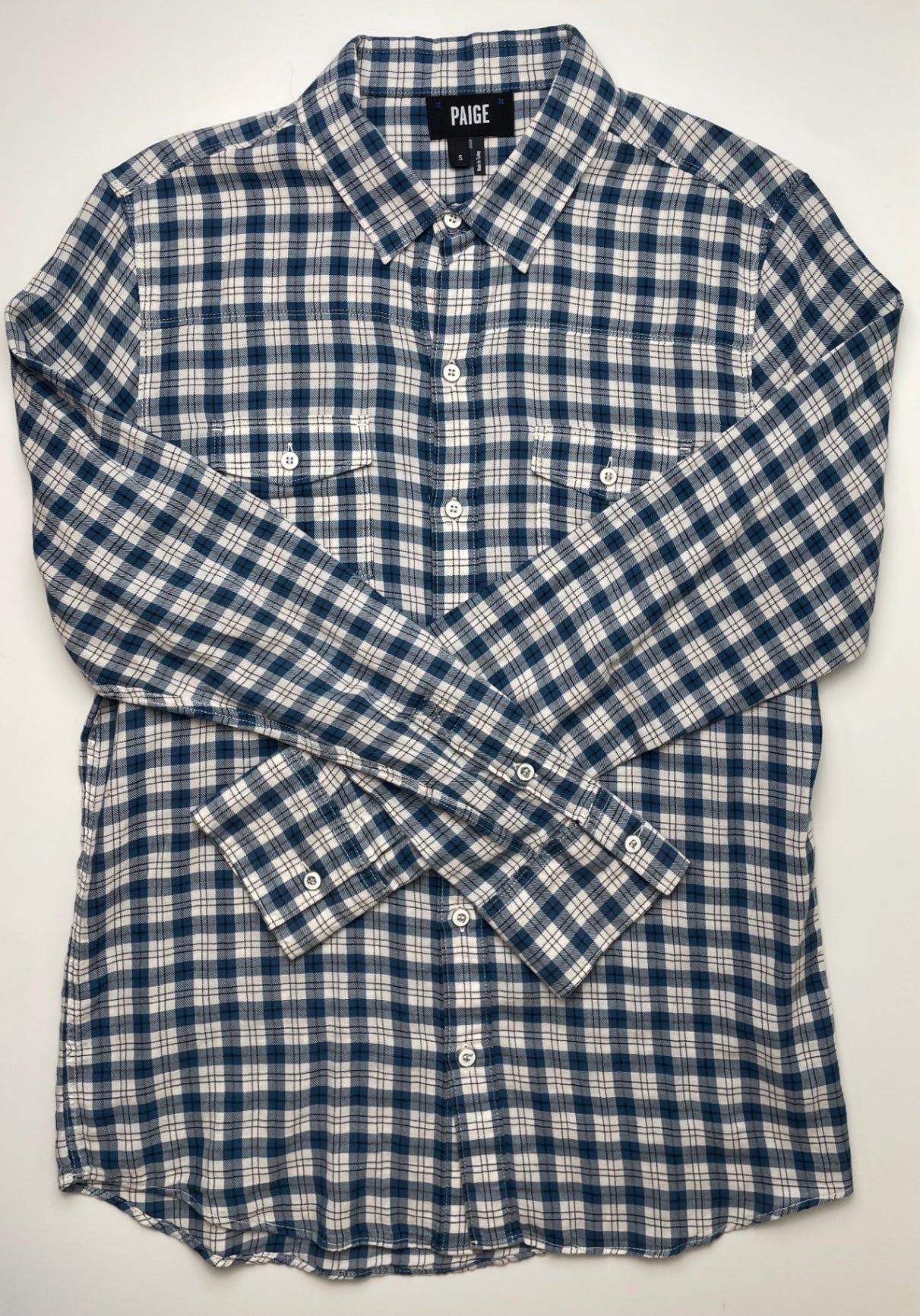 Paige Shirt - Blue Plaid Button Up (Adult Size S) | size 14