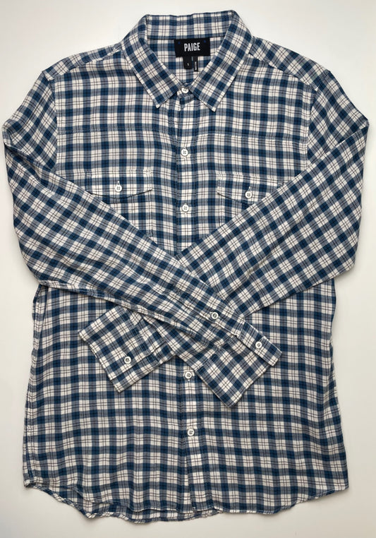Paige Shirt - Blue Plaid Button Up (Adult Size S) | size 14