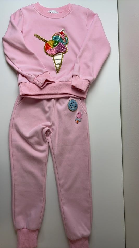 Lola & The Boys 2 Piece Ensemble - Pink Ice Cream Pearl Gem Set | size 6