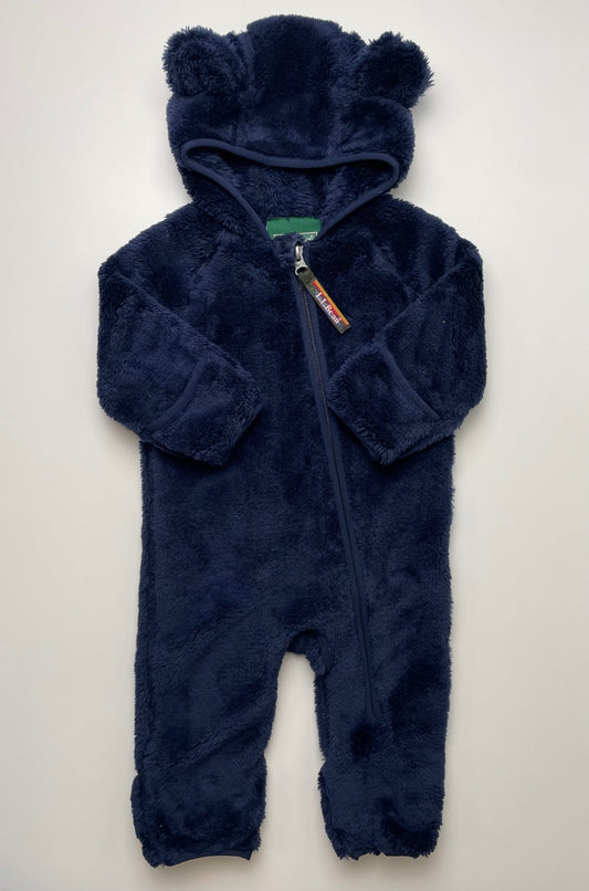 Land's End Onesie - Navy Blue Fuzzy Hood w/ Ears | size 0 - 3 Months