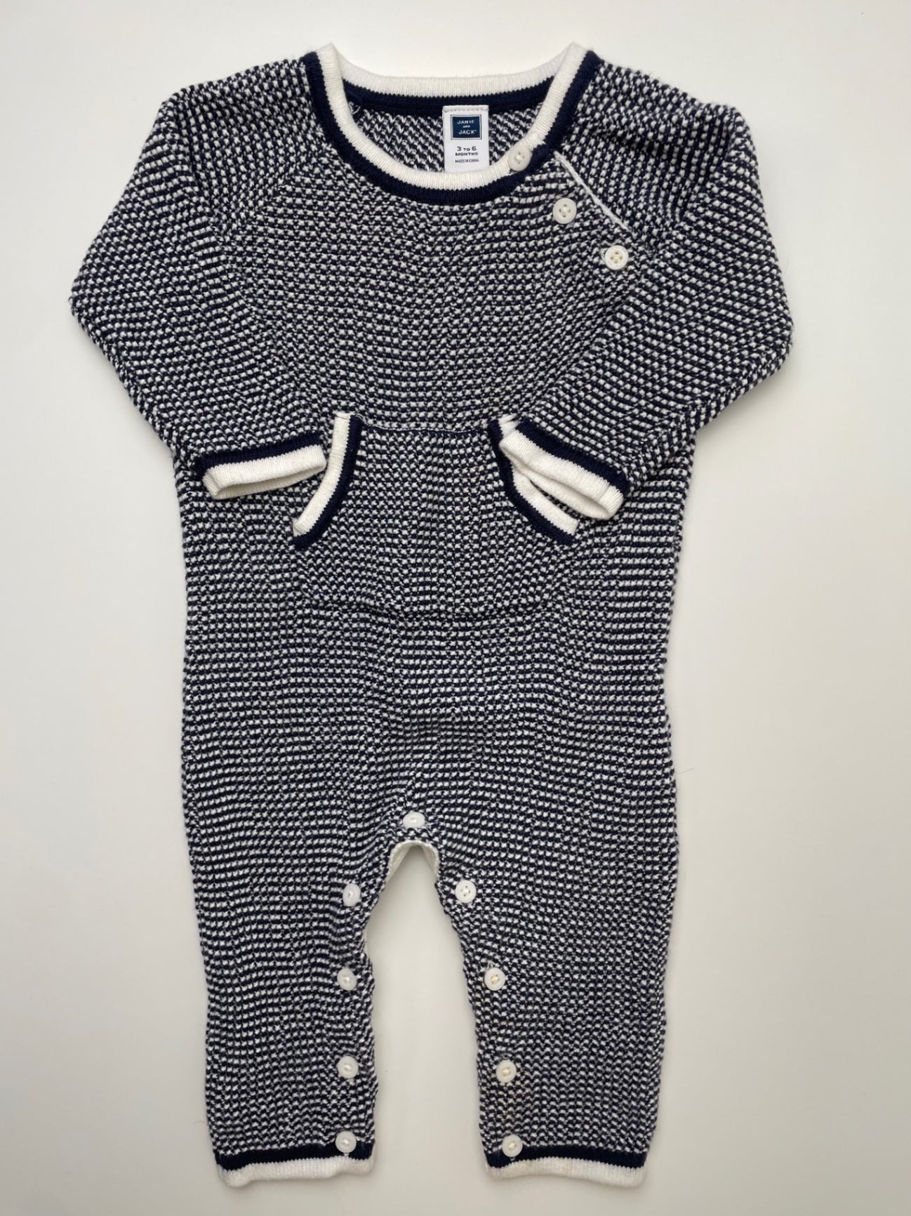 Janie and Jack Onesie - Navy Blue Knit Front Pocket | size 3 - 6 Months