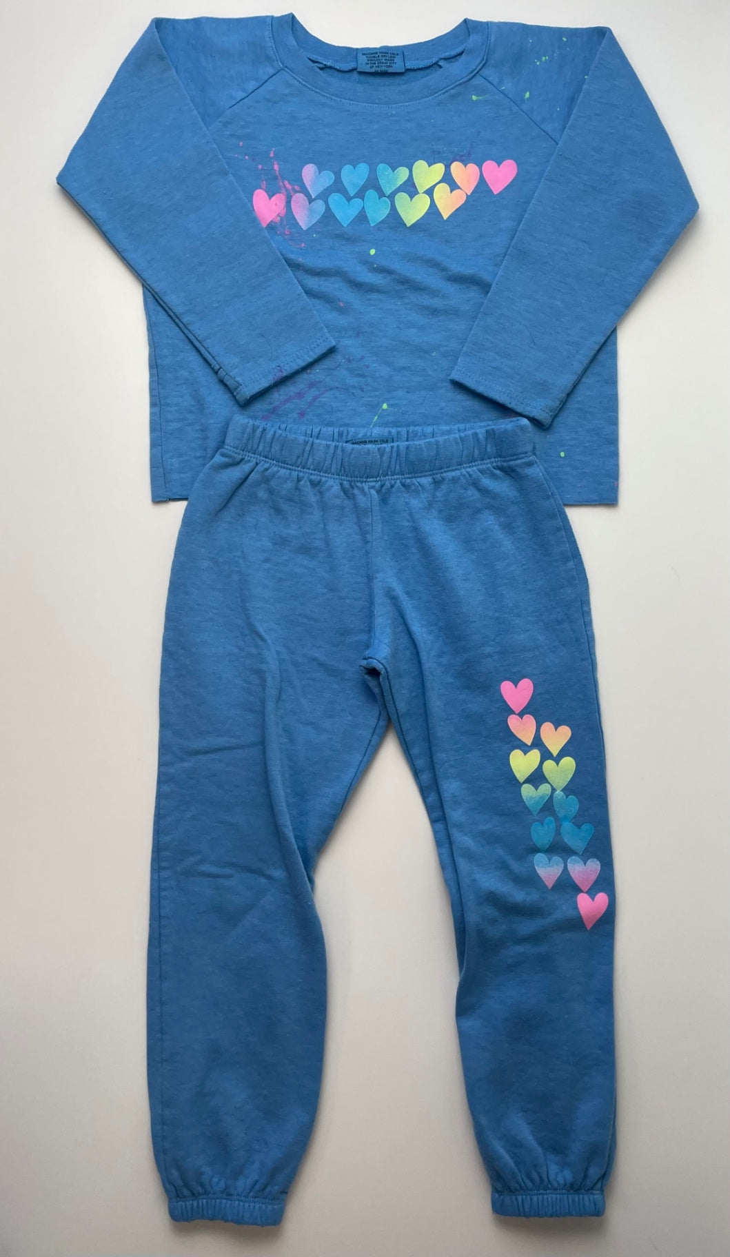 Firehouse 2 Piece Ensemble - Blue Rainbow Heart Crewneck +Joggers | size 5T/6
