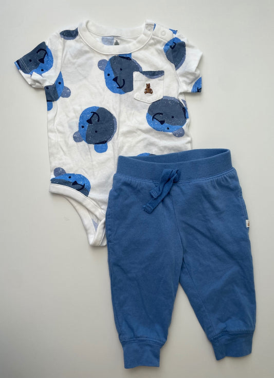 Baby Gap 2 Piece Ensemble - Blue Bear Onesie + Leggings | size 6 - 12 Months