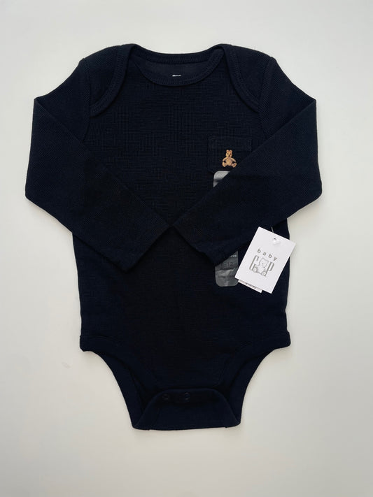 Baby Gap Onesie - Black Waffle Knit | size 6 - 12 Months