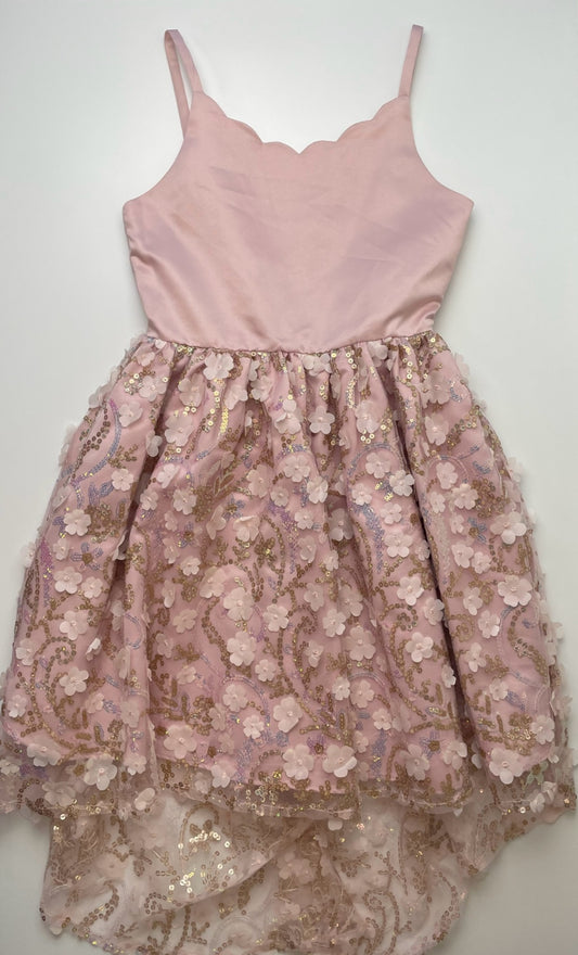 Rare Editions Dress - Pink Tulle Skirt w/ Sequins + Flowers | size 8