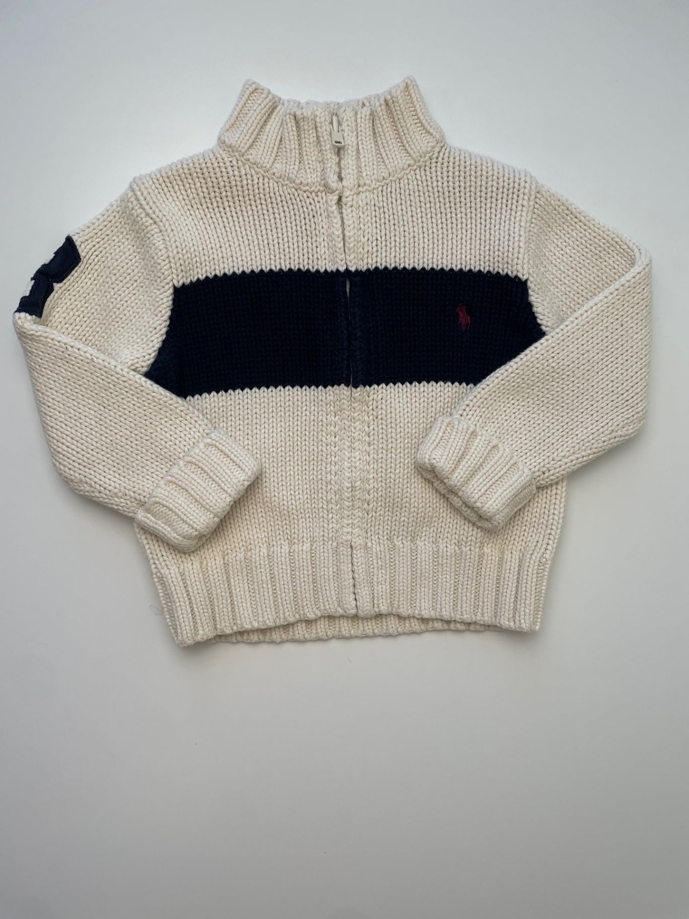 Polo Ralph Lauren Sweater - Cream Stripe Zip Up | size 12 Months