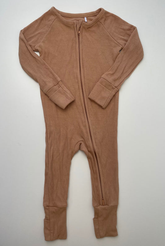Little One Shop Onesie - Tan Ribbed Bamboo | size 3 - 6 Months