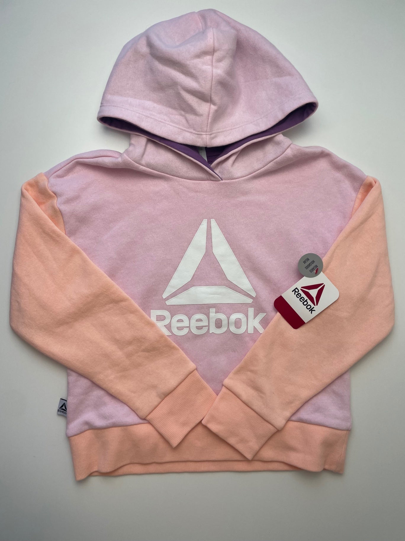Reebok Sweatshirt - Pink Color Block Hoodie | size 7/8