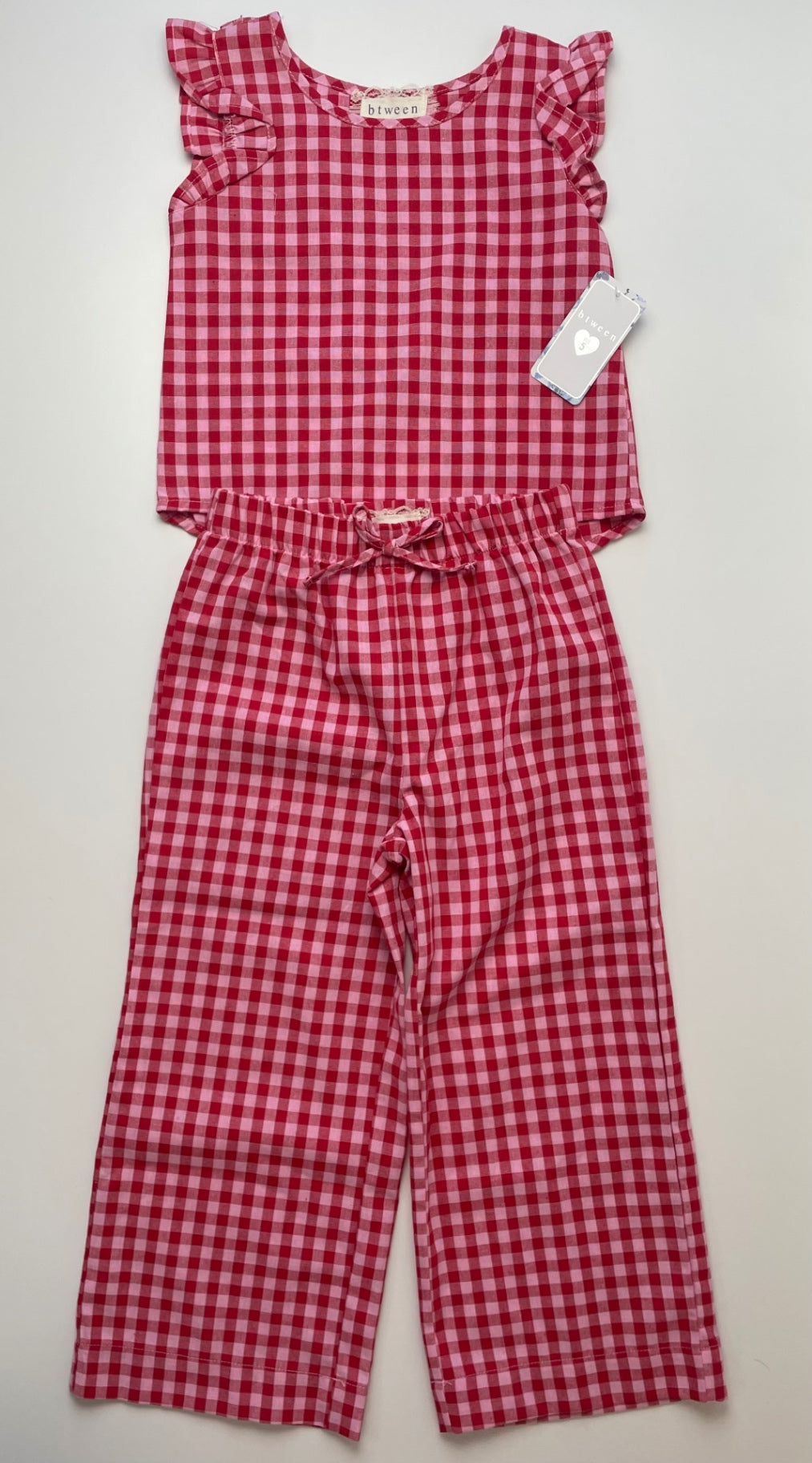 Btween 2 Piece Ensemble - Red Gingham Blouse + Wide Leg Pants | size 5T