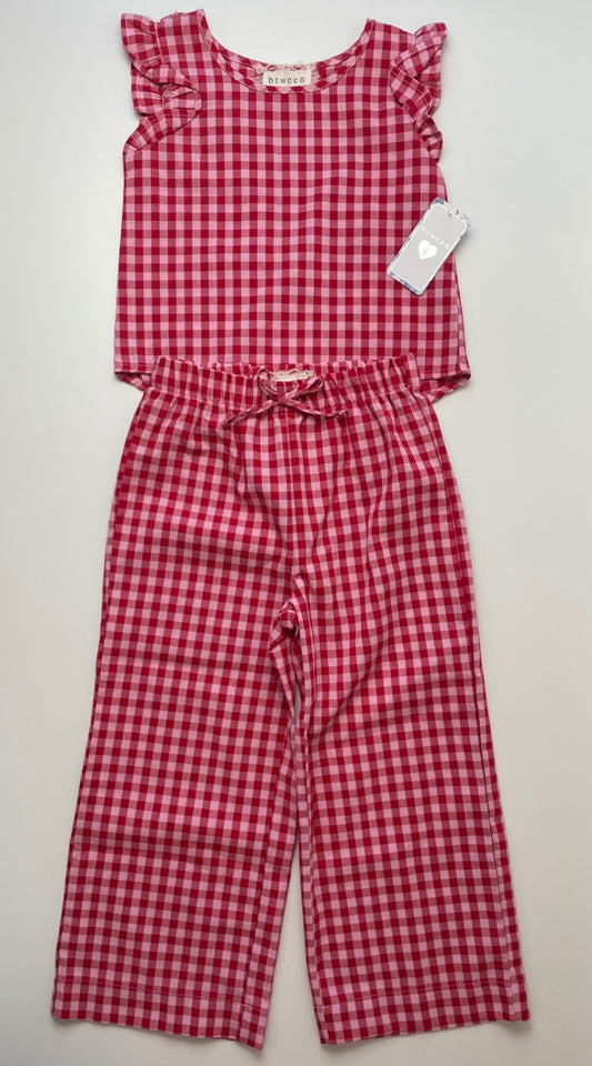 Btween 2 Piece Ensemble - Red Gingham Blouse + Wide Leg Pants | size 5T