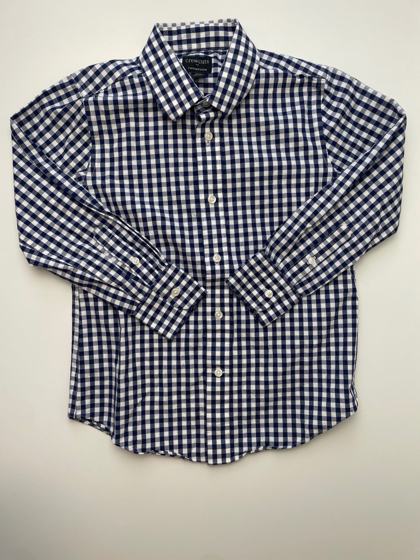 Crewcuts Shirt - Navy Blue Thompson Gingham Button Down | size 6/7