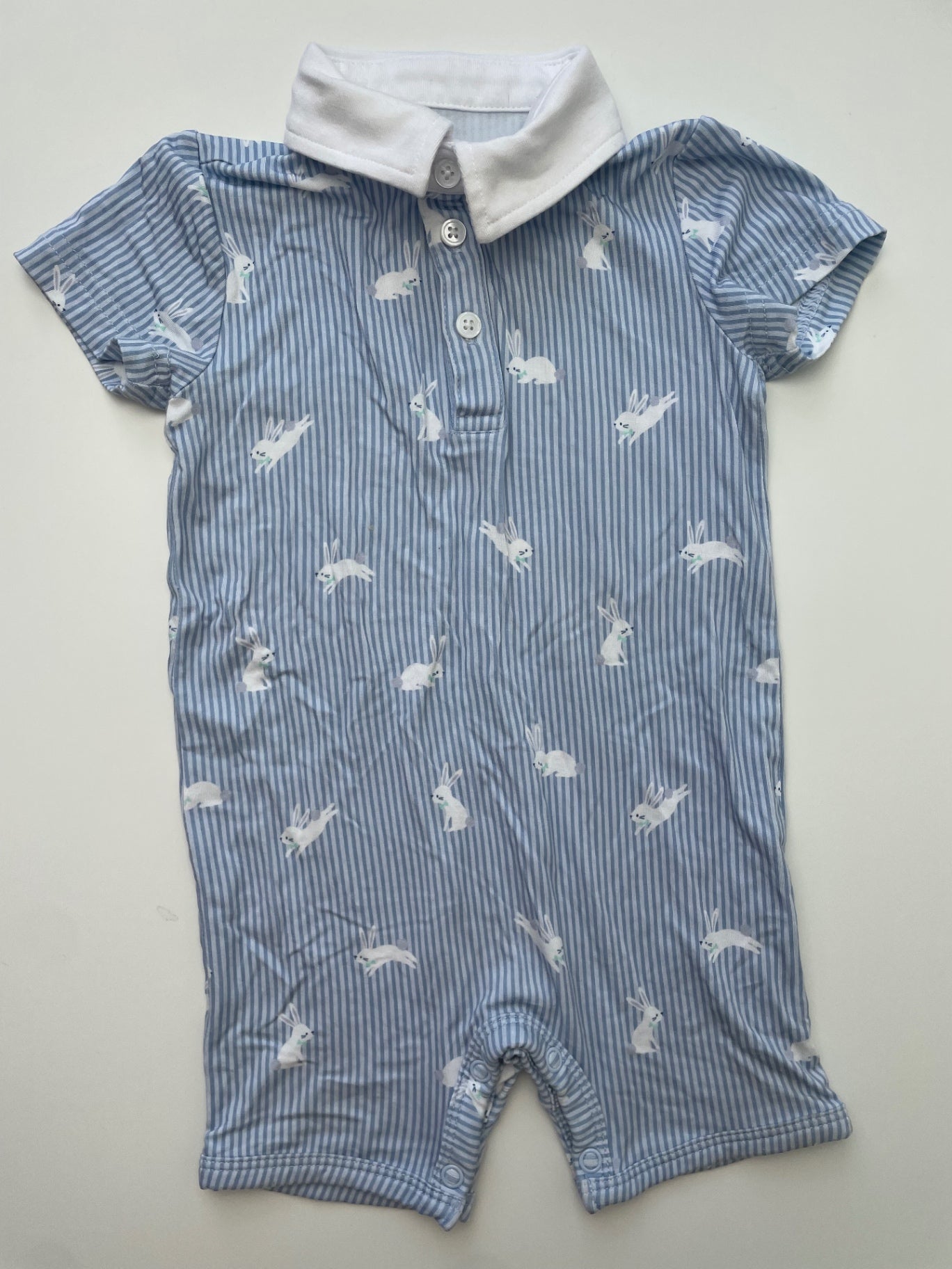 Play by Little Sleepies Onesie - Blue Stripes + Bunnies | size 6 - 12 Months