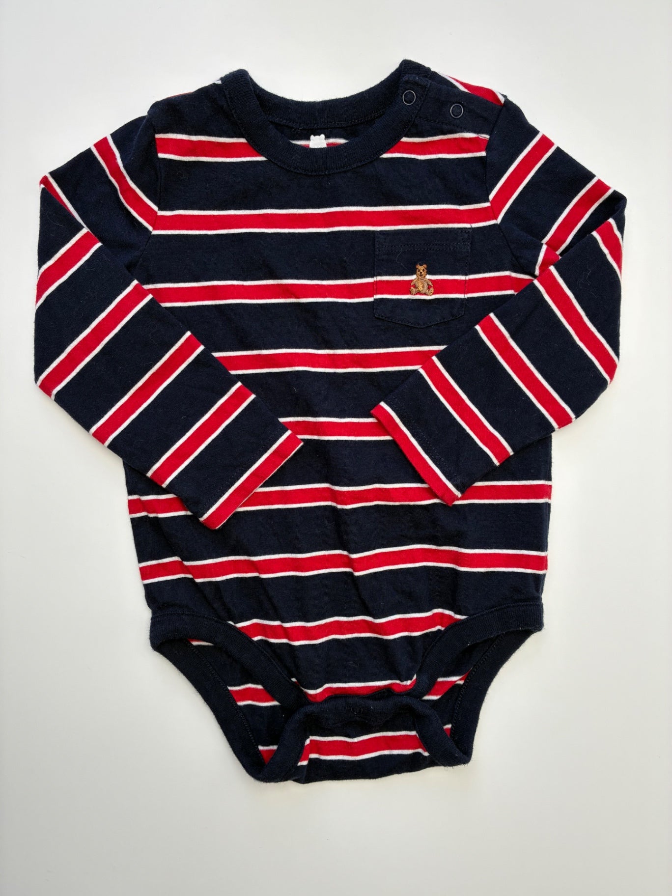 Baby Gap Onesie - Navy Blue/Red Striped Long Sleeve | size 18 - 24 Months