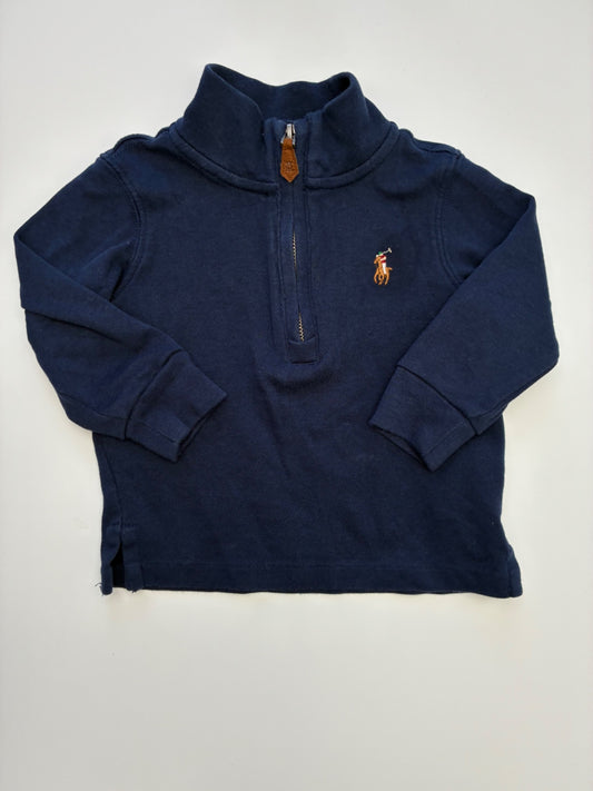 Ralph Lauren Sweatshirt - Navy Blue Solid 1/4 Zip | size 9 Months