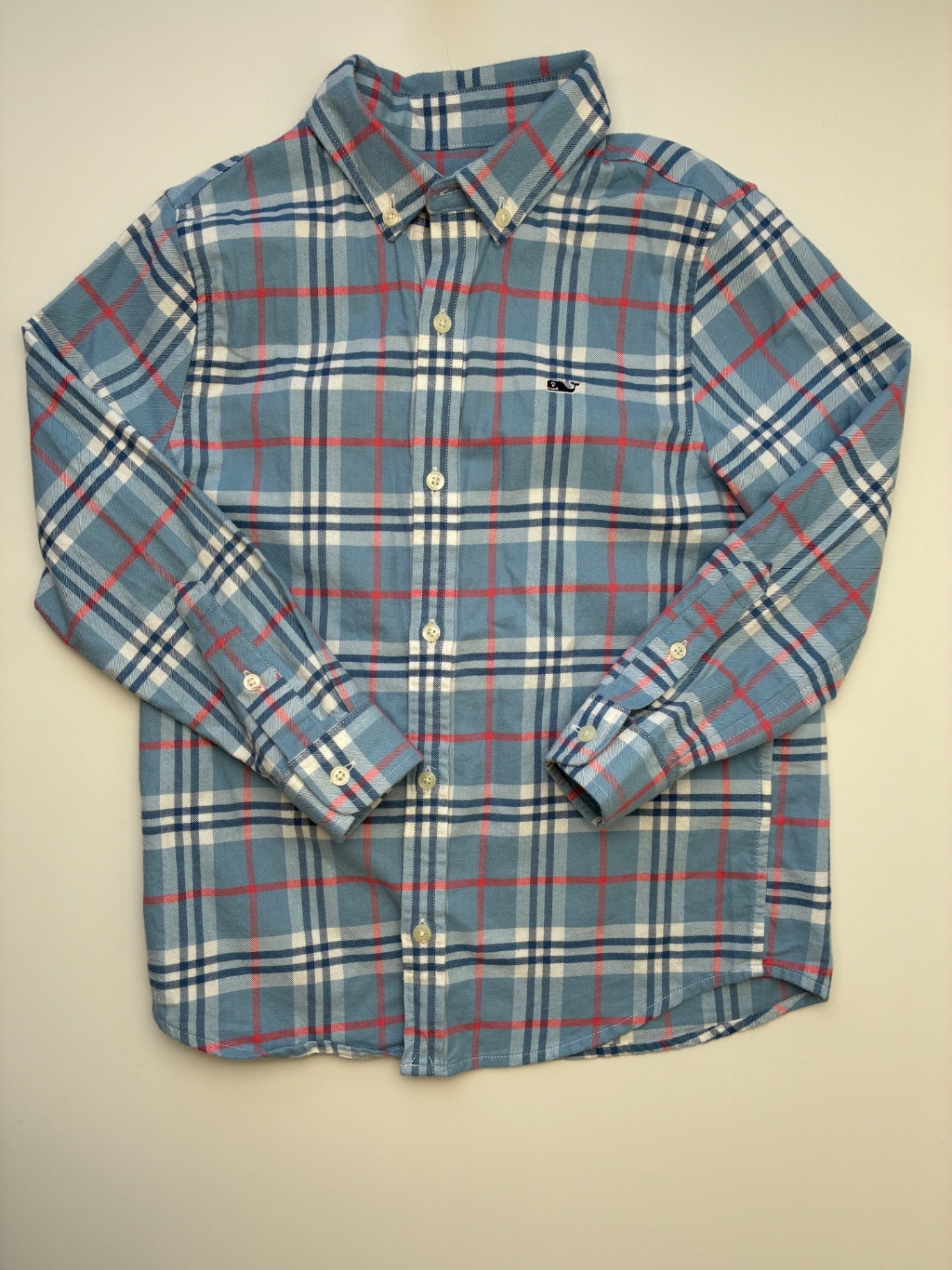 Vineyard Vines Shirt - Blue Plaid Button Down 100% Cotton | size 7