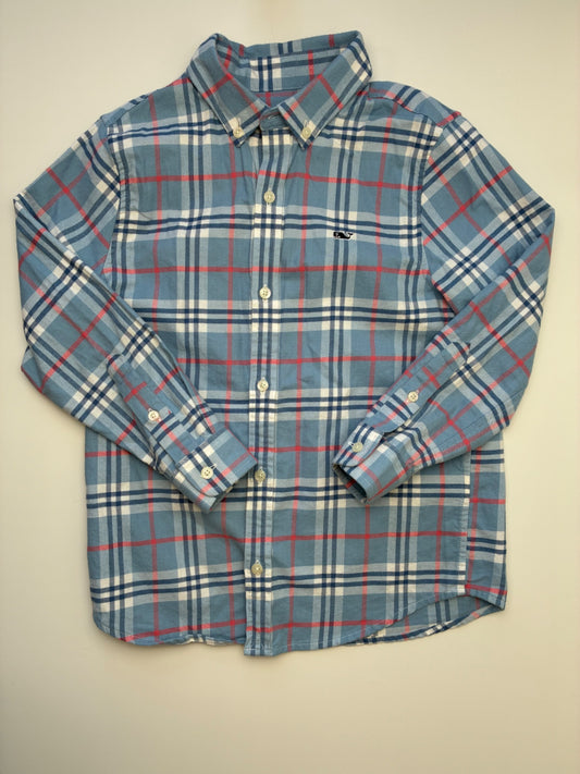 Vineyard Vines Shirt - Blue Plaid Button Down 100% Cotton | size 7