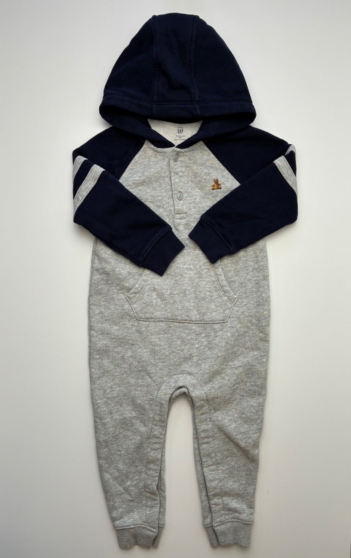 Baby Gap Onesie - Gray/Navy Blue Fleece Lined w/ Hood | size 18 - 24 Months