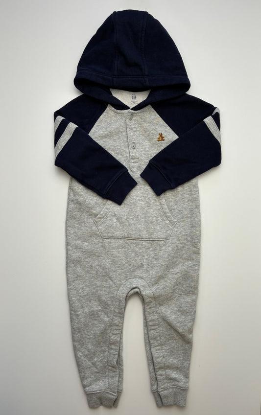 Baby Gap Onesie - Gray/Navy Blue Fleece Lined w/ Hood | size 18 - 24 Months