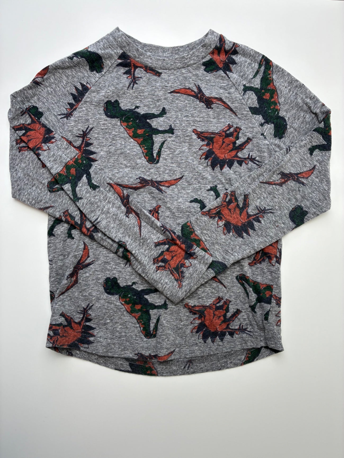 Tucker + Tate Long Sleeve T-Shirt - Gray Heathered + Dinosaurs | size 7