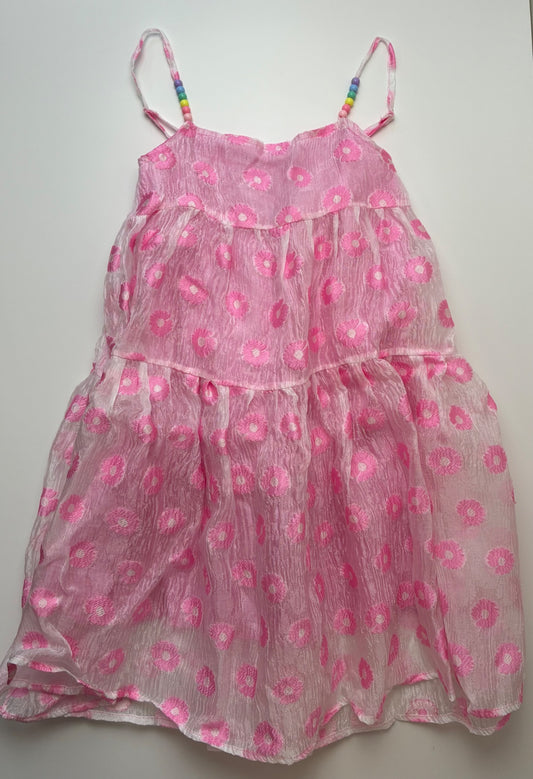 Lola and the Boys Dress - Pink Sheer Tiered + Flowers | size 8