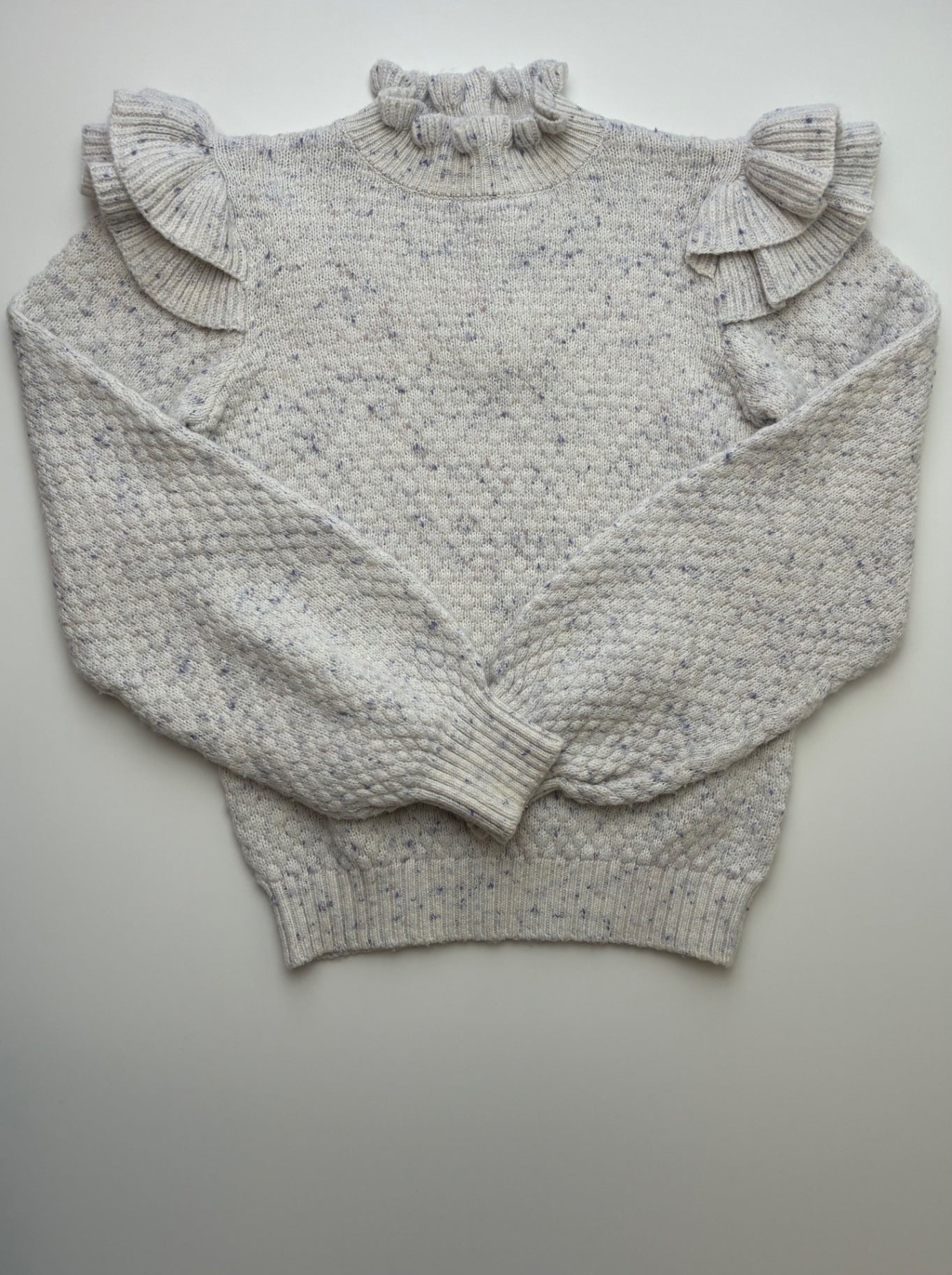 Janie and Jack Sweater - White Ruffle Shoulder | size 8