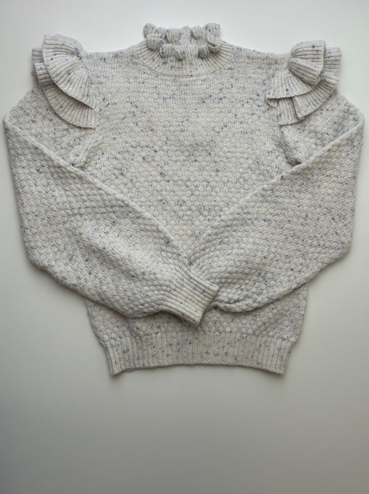 Janie and Jack Sweater - White Ruffle Shoulder | size 8