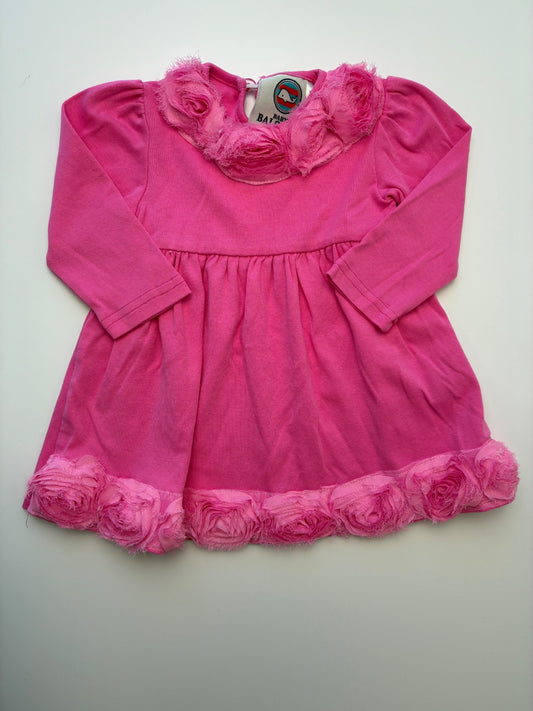 Baby Balooga Dress - Pink Long Sleeve + Tulle Flowers | size 3 - 6 Months