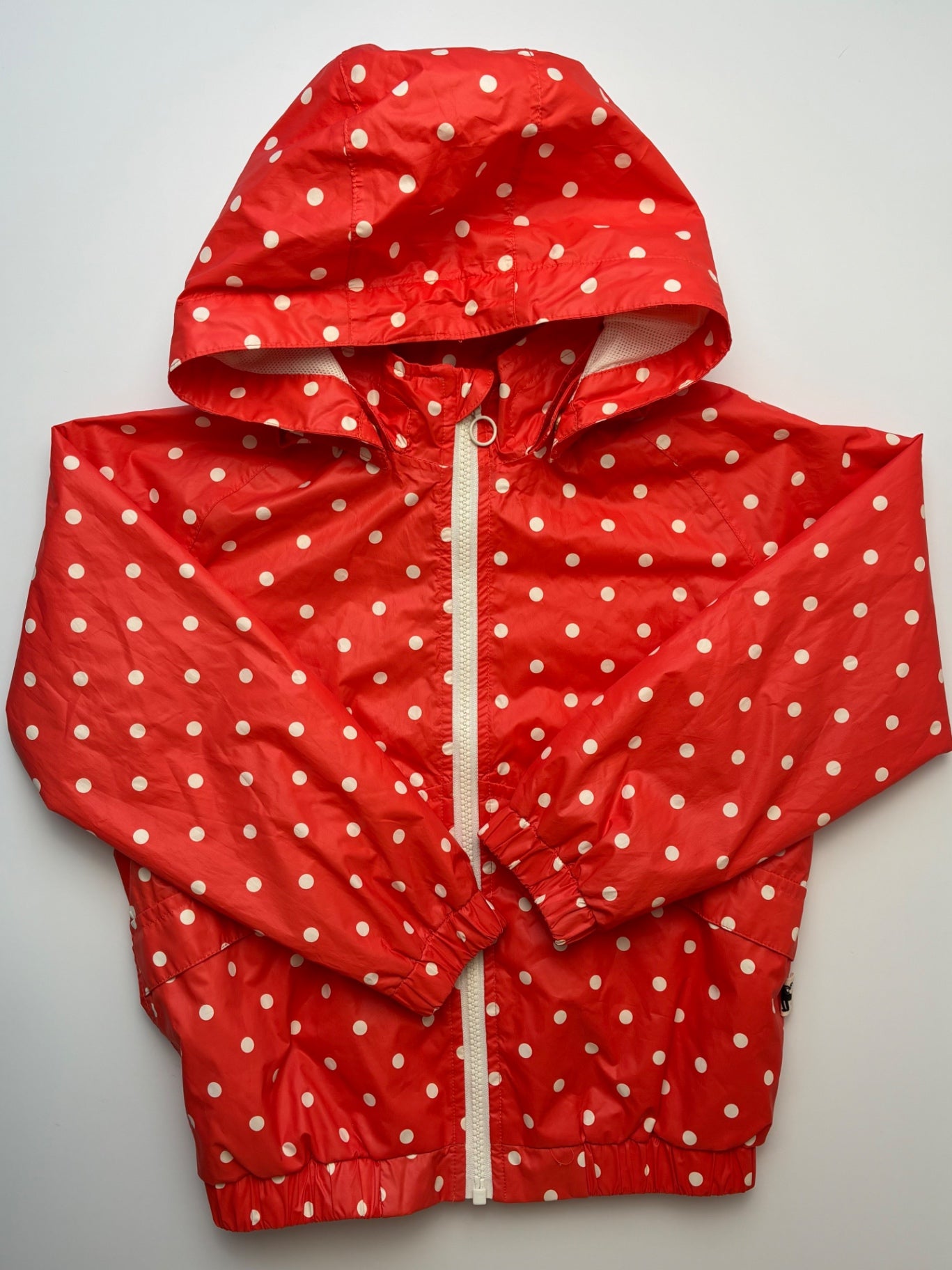 Mini Rodini Jacket - Orange Polka Dot Rain Coat | size 5T/7