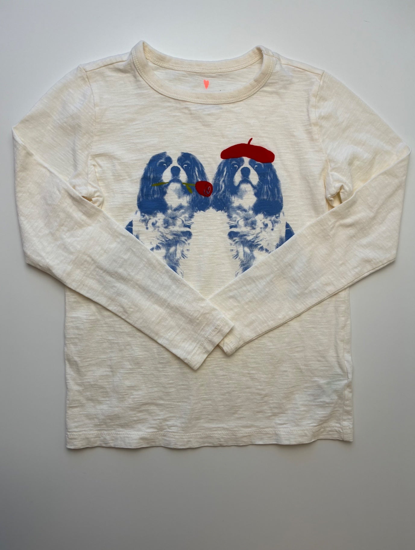 Crewcuts Long Sleeve T-Shirt - Cream Spaniels w/ Beret + Rose | size 8/9