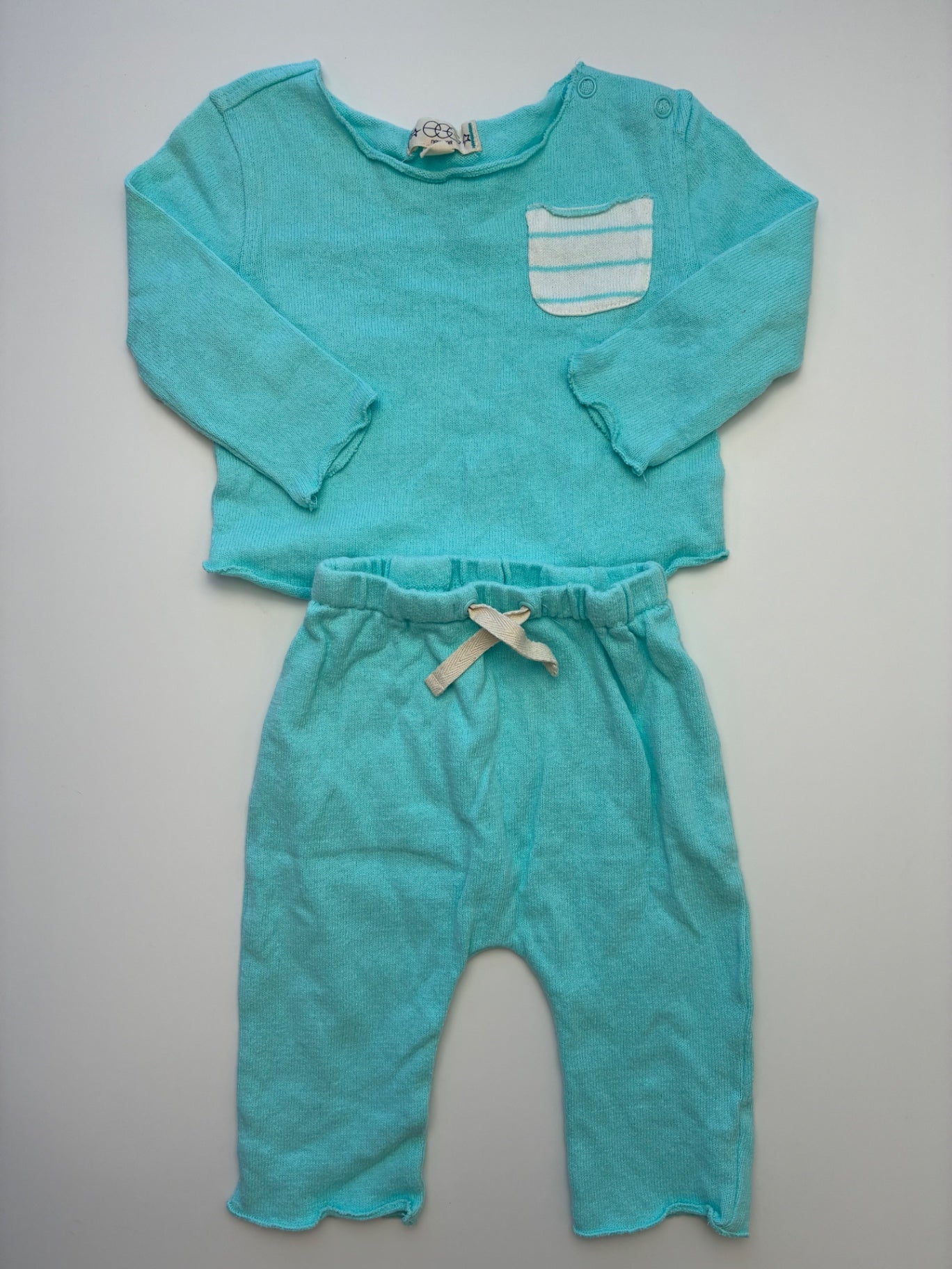 EGG New York 2 Piece Ensemble - Blue Fox Long Sleeve Shirt + Leggings | size 0 - 3 Months