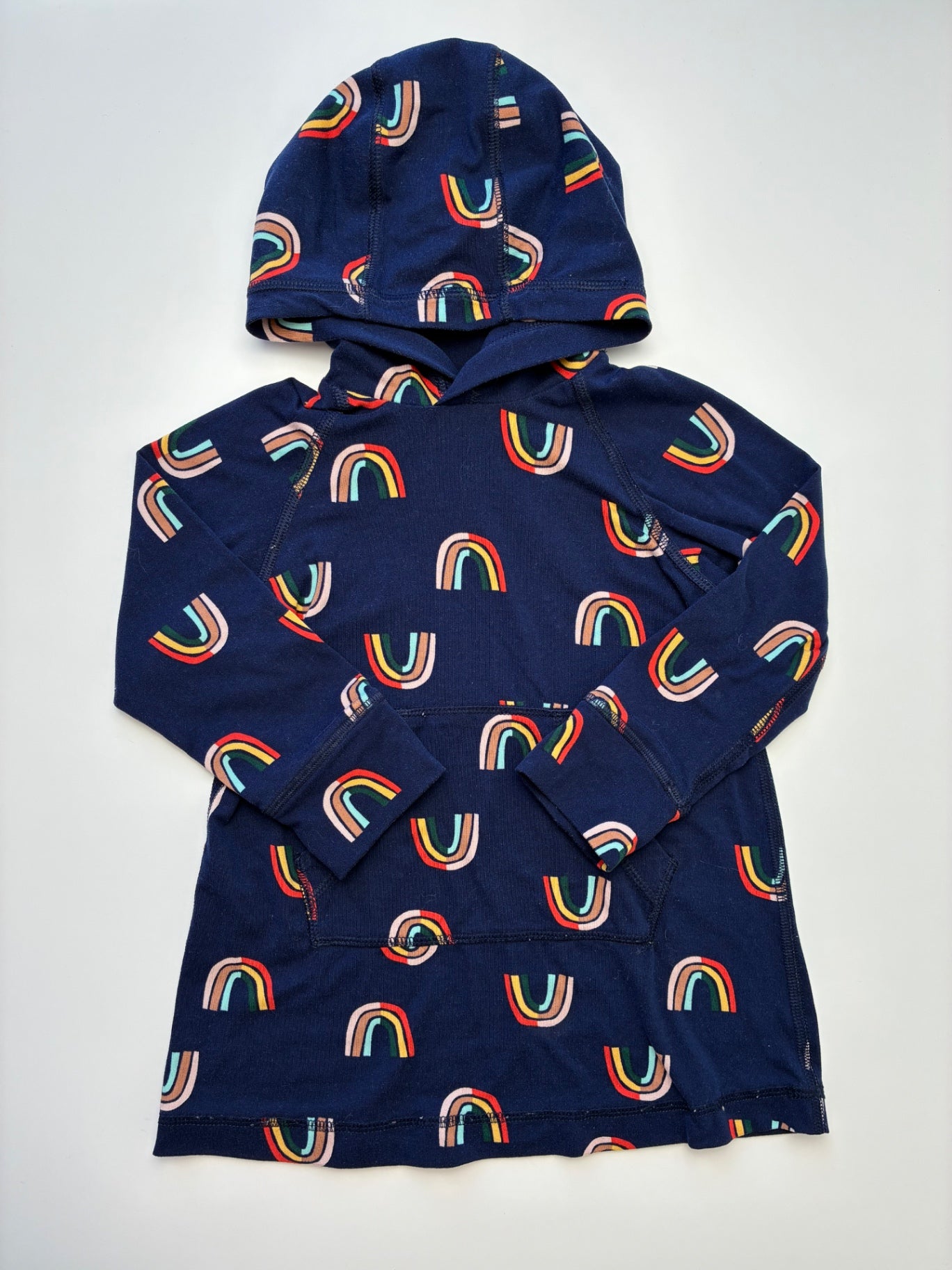 Hanna Andersson Dress - Navy Blue Rainbows w/ Hood | size 18 - 24 Months