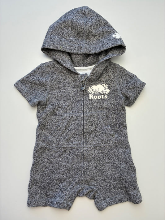 Roots Onesie - Gray Knit Full Zip w/ Hood | size 6 - 12 Months