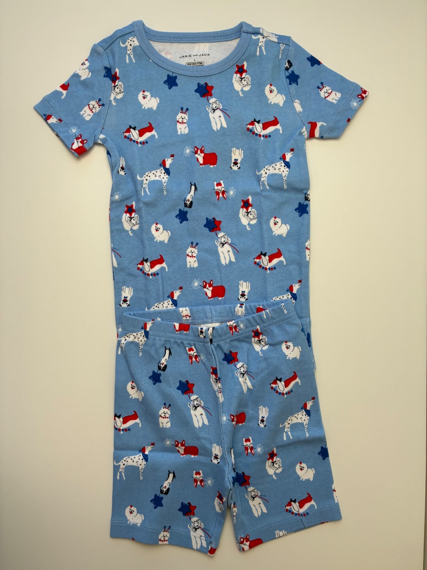 Janie and Jack 2 Piece Ensemble - Blue Dogs + Sparklers Pajamas | size 4T