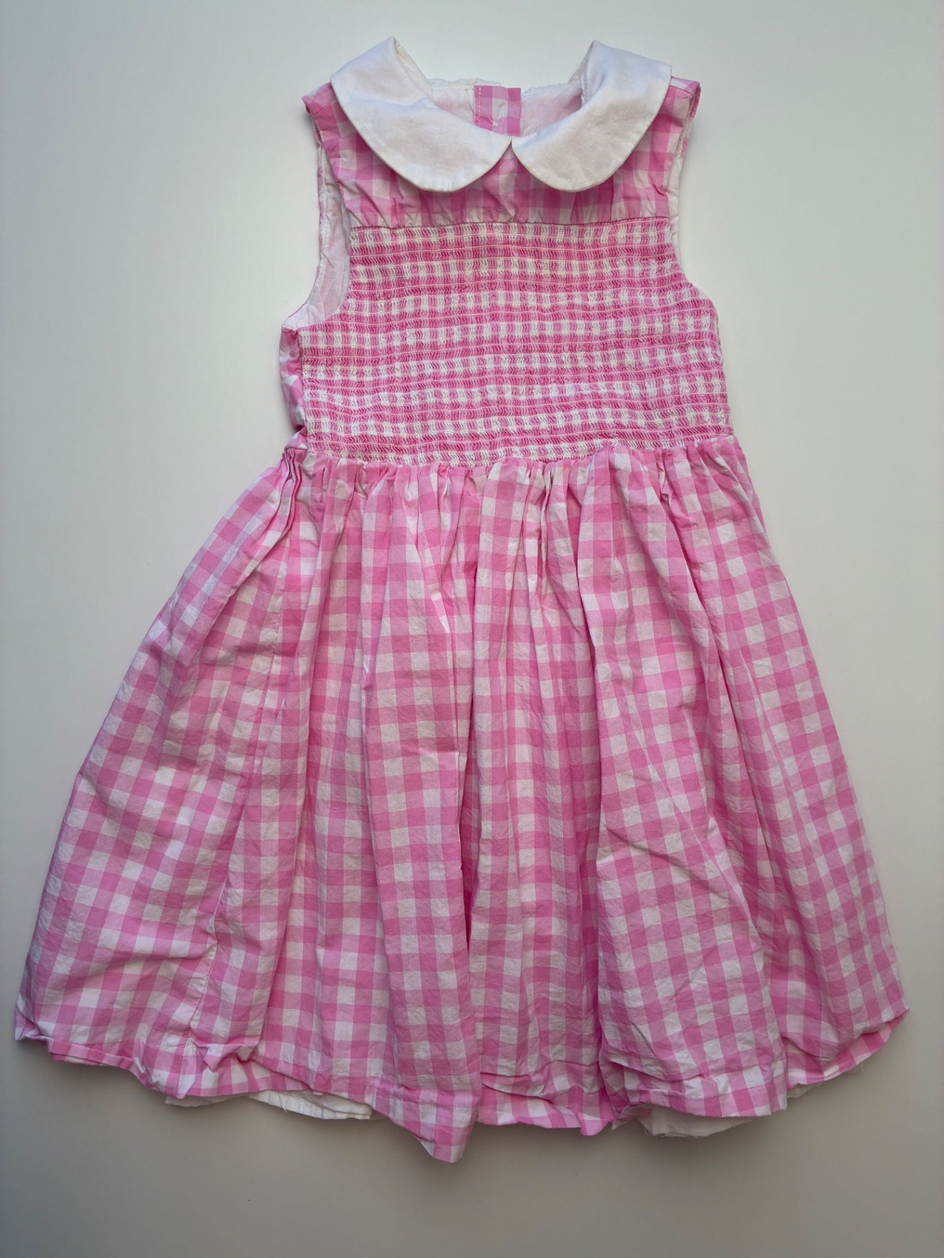 Janie and Jack Dress - Pink Shirred Gingham + Peter Pan Collar | size 3T