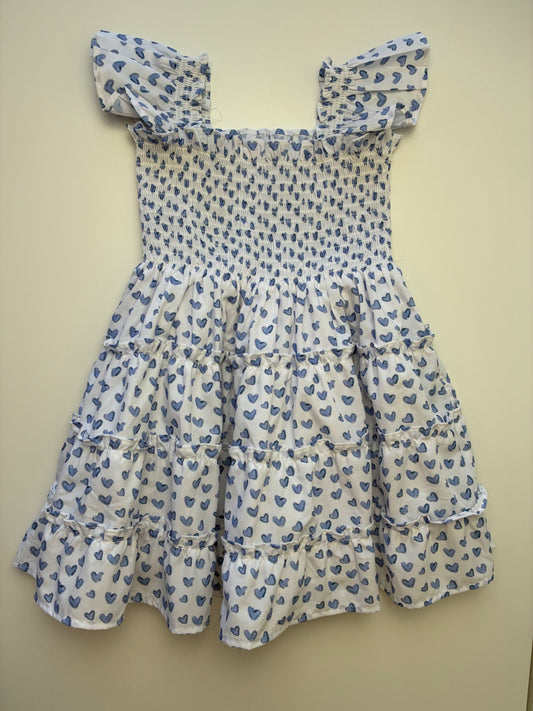 Cecil and Lou Dress - Blue Shirred + Hearts | size 2T