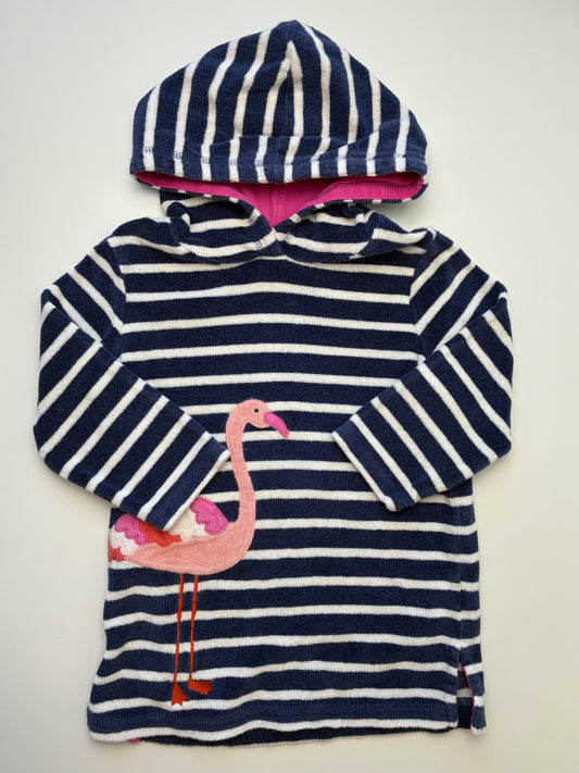 Mini Boden Dress - Navy Blue Striped Terry Flamingo w/ Hood | size 2T/3T