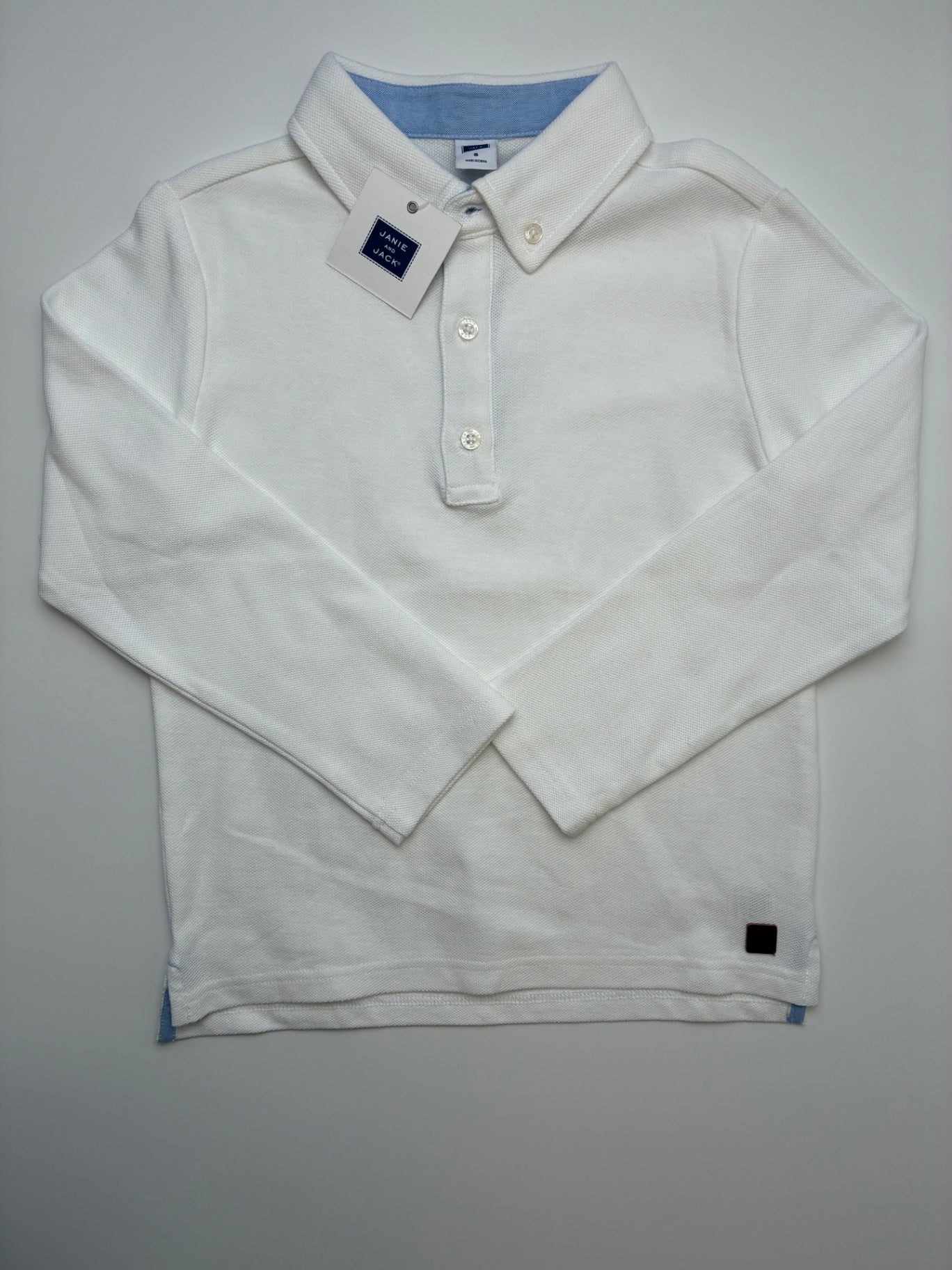 Janie and Jack Shirt - White Long Sleeve Polo | size 5T