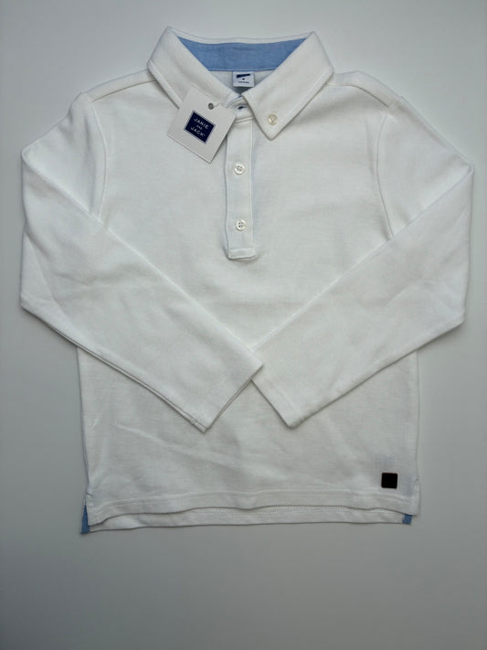 Janie and Jack Shirt - White Long Sleeve Polo | size 5T