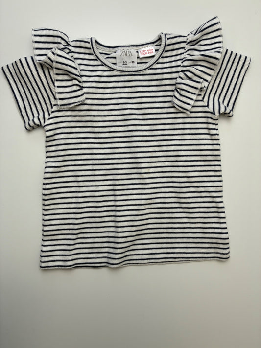 Zara T-Shirt - White Ribbed Stripe | size 2T/3T