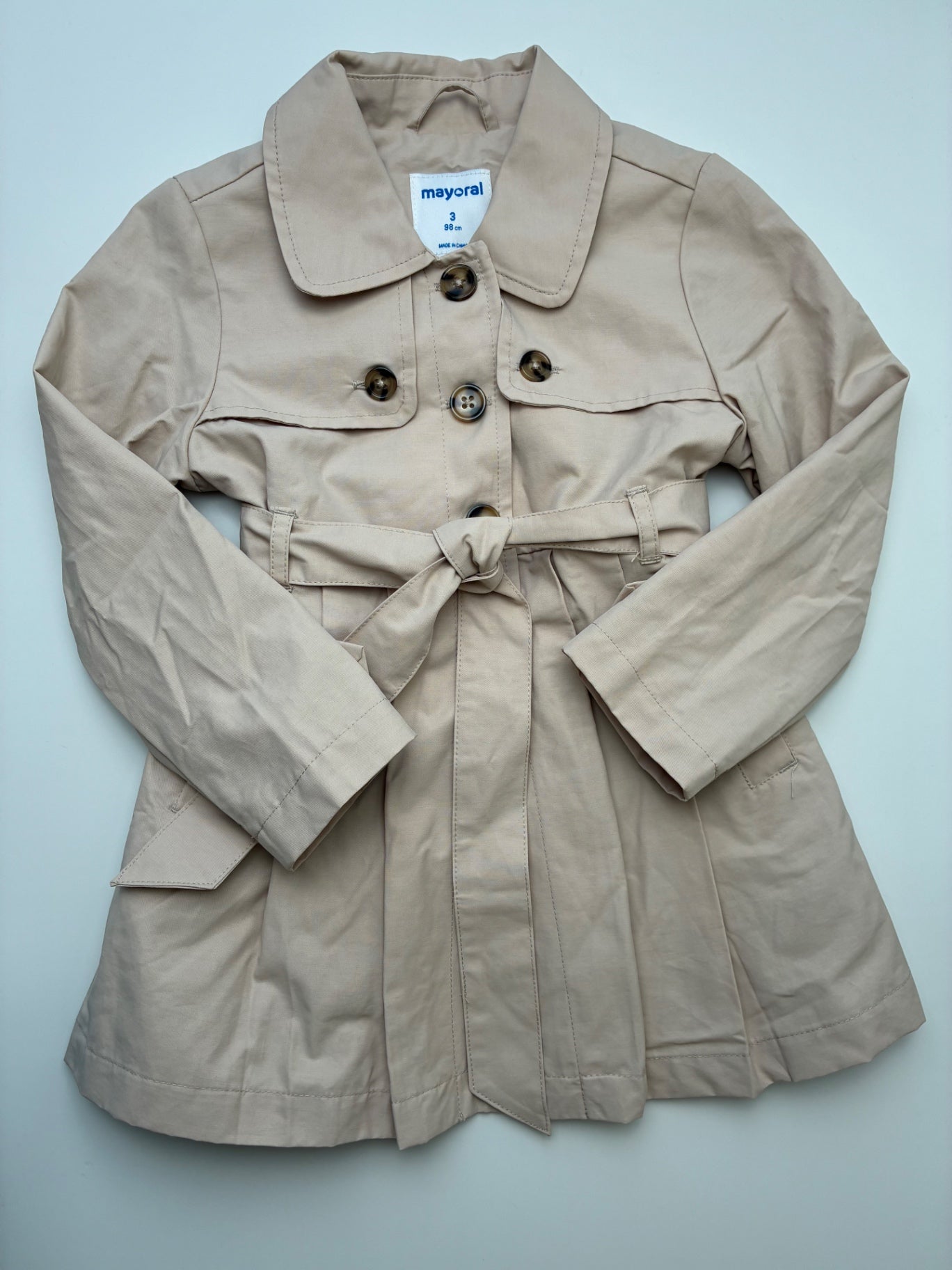 Mayoral Jacket - Tan Belted Trench Coat | size 3T