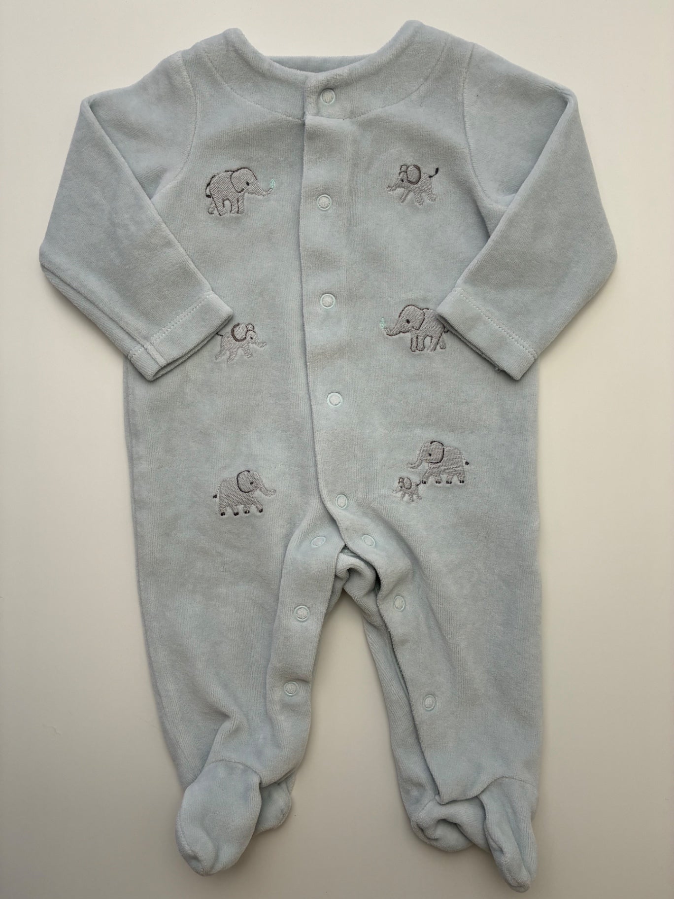 John Lewis Onesie - Blue Fleece Elephants | size 0 - 3 Months