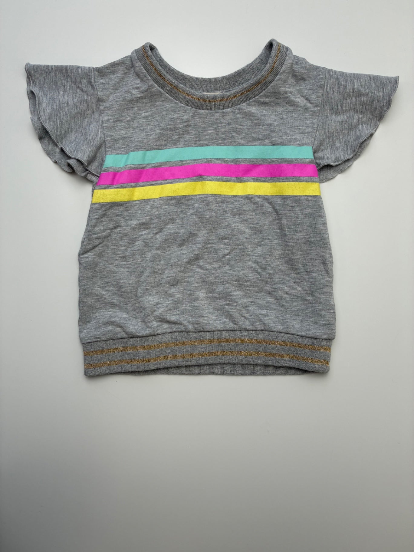 EGG New York T-Shirt - Gray Flutter Sleeve Stripe | size 2T