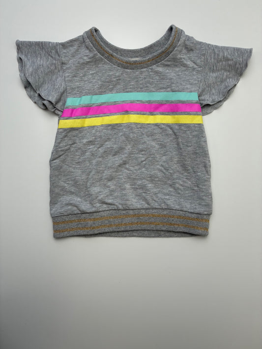 EGG New York T-Shirt - Gray Flutter Sleeve Stripe | size 2T
