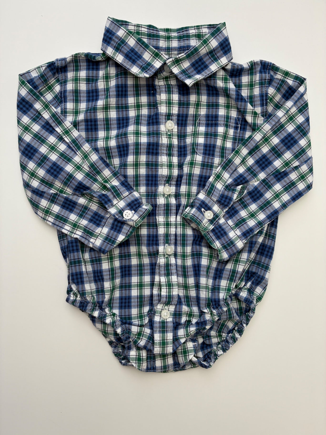 Janie and Jack Onesie - Blue Plaid Button Up | size 12 - 18 Months
